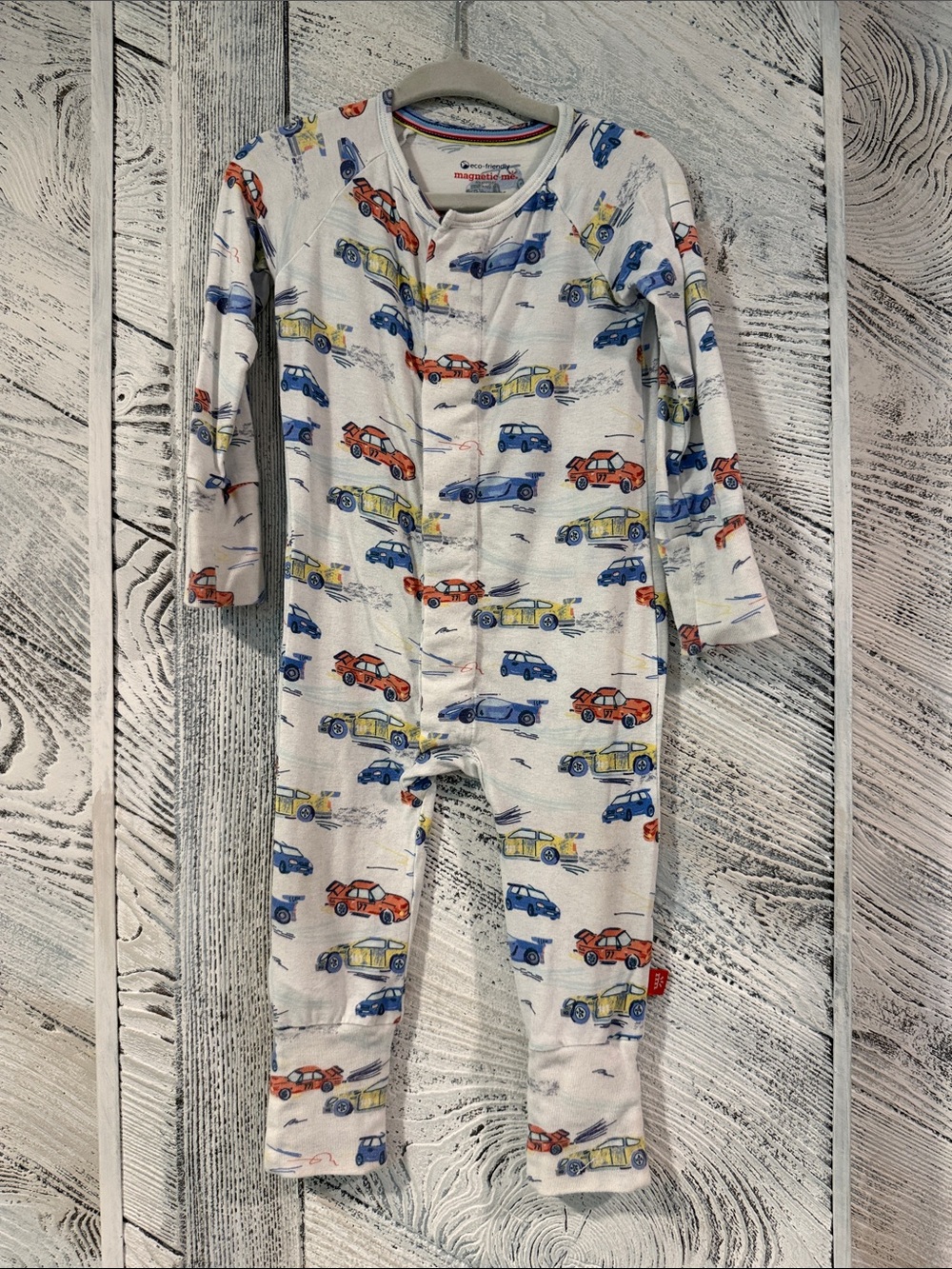 magnetic me Children's White Car-Print One-Piece Pajamas